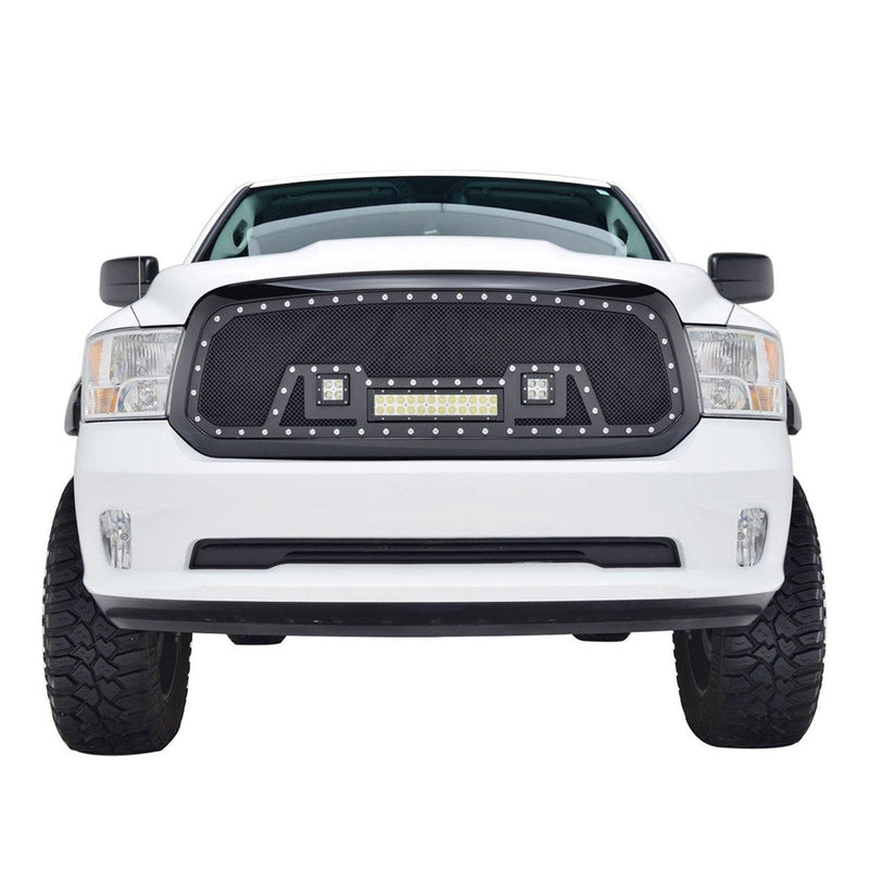 Black Stainless Steel Wire Mesh Grille for 2013-18 Dodge Ram 1500 & 2019-21 Ram 1500 Classic/Warlock - Galaxy Auto
