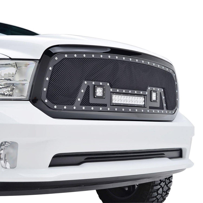Black Stainless Steel Wire Mesh Grille for 2013-18 Dodge Ram 1500 & 2019-21 Ram 1500 Classic/Warlock - Galaxy Auto