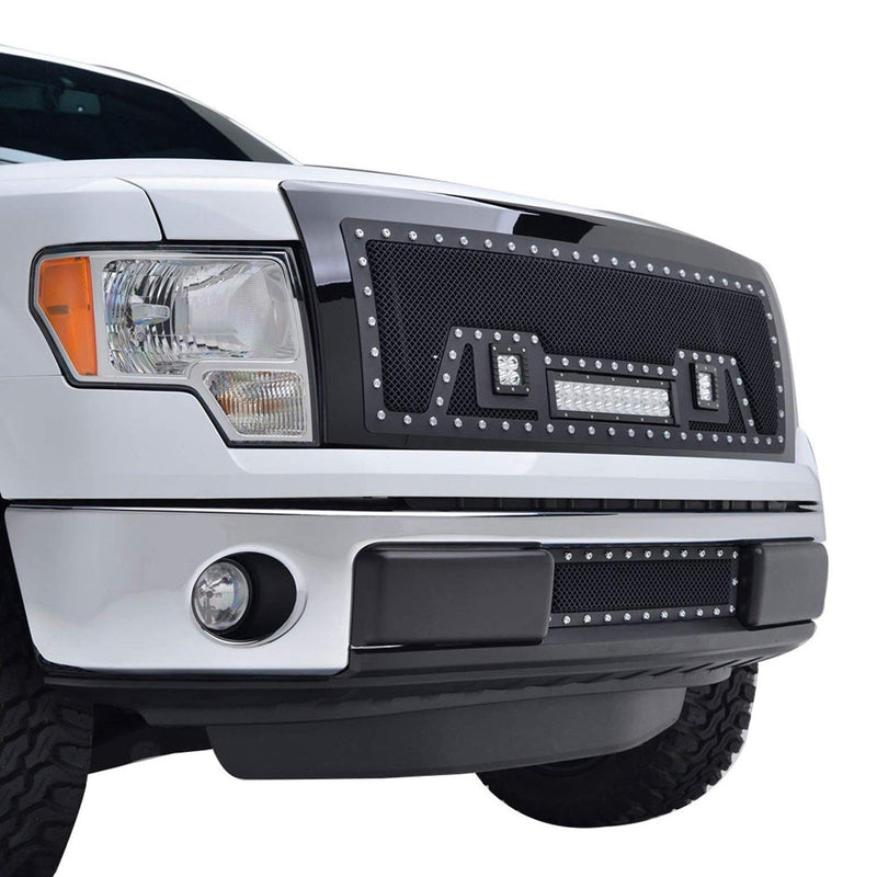 Black Stainless Steel Wire Mesh Grille for 2009-14 Ford F150 - Galaxy Auto