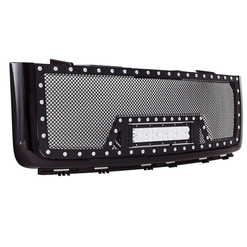 Black Stainless Steel Wire Mesh Grille for 2007-13 GMC Sierra 1500 (Excluding 2007 Classic Models) - Galaxy Auto