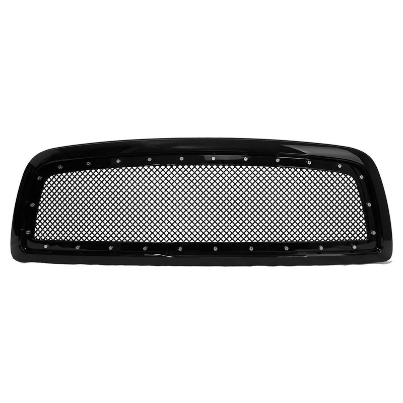 Mesh Grille with Rivets for 2009-12 Dodge Ram 1500 (Gloss Black) - Galaxy Auto